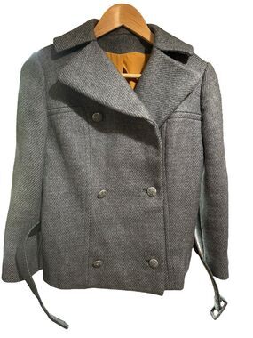 Vintage Pea Coat Womens Gray Wool Union Made Belted Young Elegant Jim Baldwin